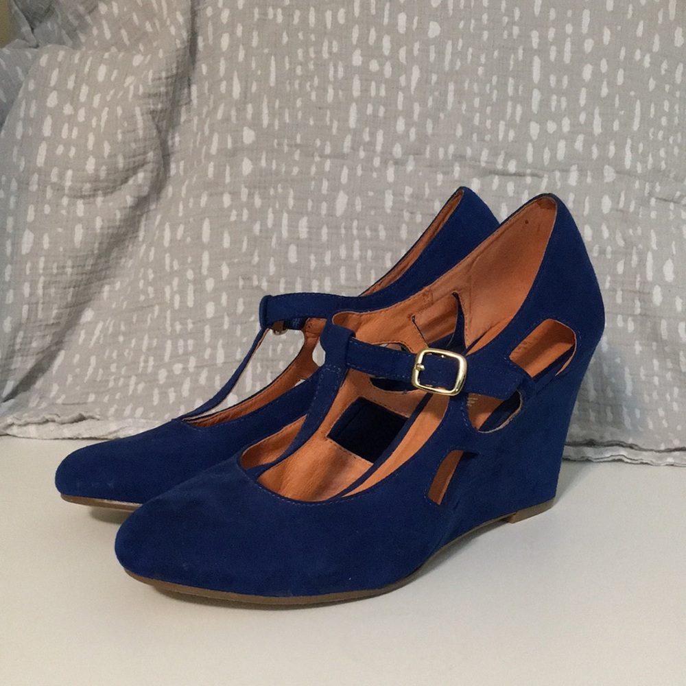ModCloth Blue Suede Wedges size 9